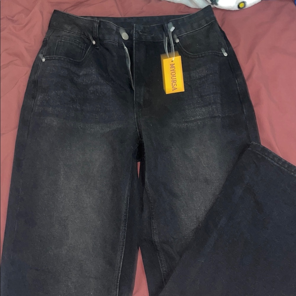 SHEIN Black Flare Wide Leg Jeans